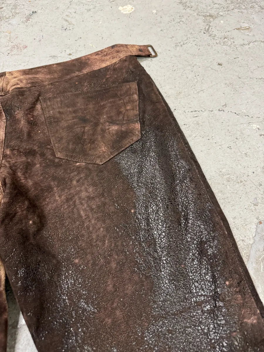 AW2000 Roberto Cavalli Brown Eroded Leather Premium Pants zyKznbl 5