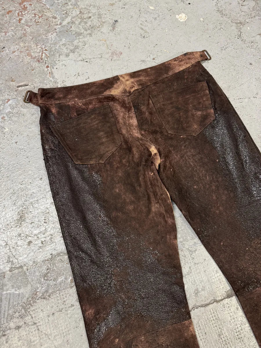 AW2000 Roberto Cavalli Brown Eroded Leather Premium Pants zyKznbl 6