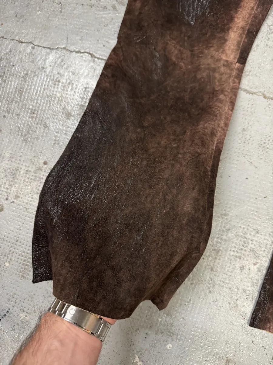 AW2000 Roberto Cavalli Brown Eroded Leather Premium Pants zyKznbl 7