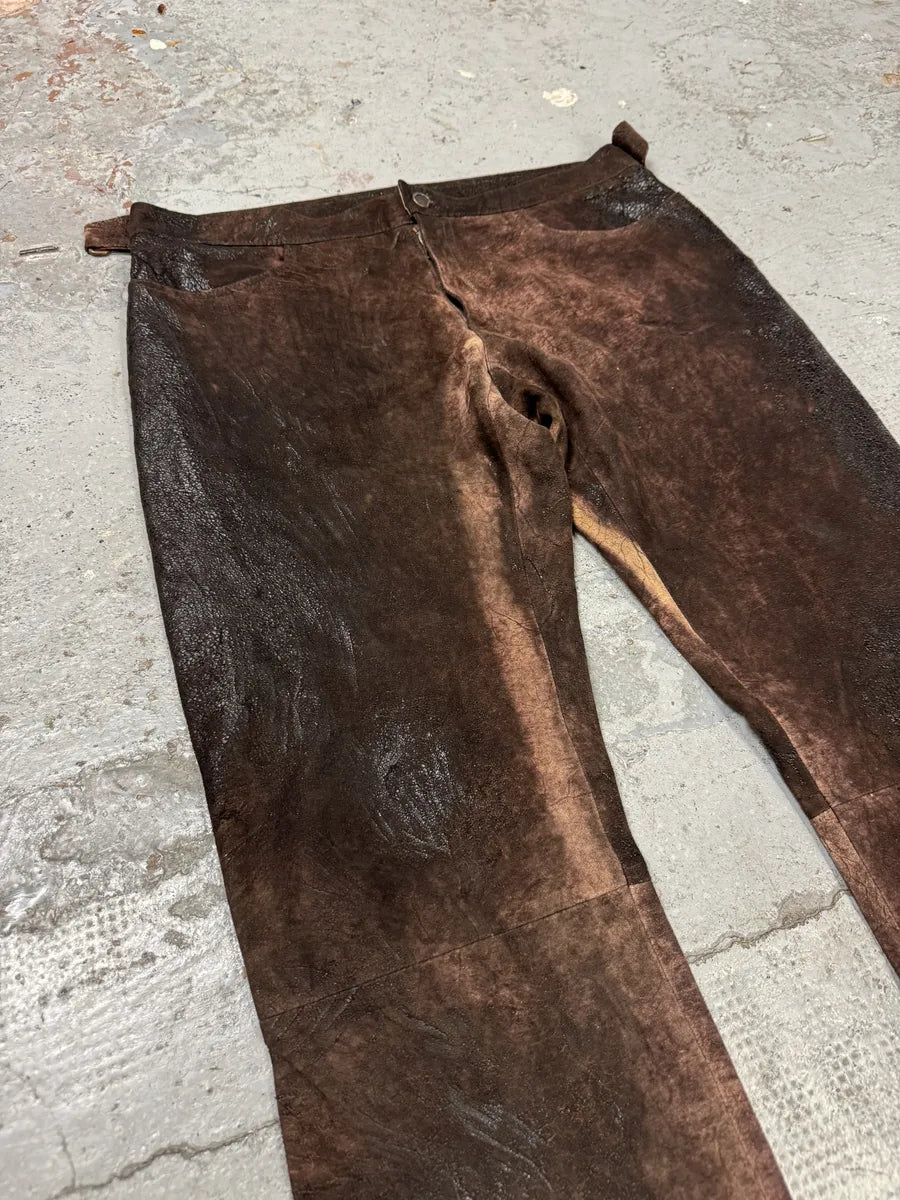 AW2000 Roberto Cavalli Brown Eroded Leather Premium Pants zyKznbl 8