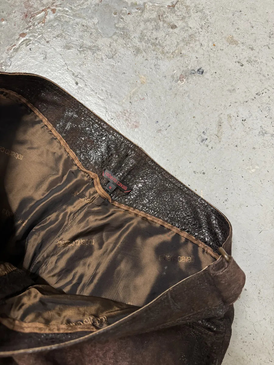 AW2000 Roberto Cavalli Brown Eroded Leather Premium Pants zyKznbl 9