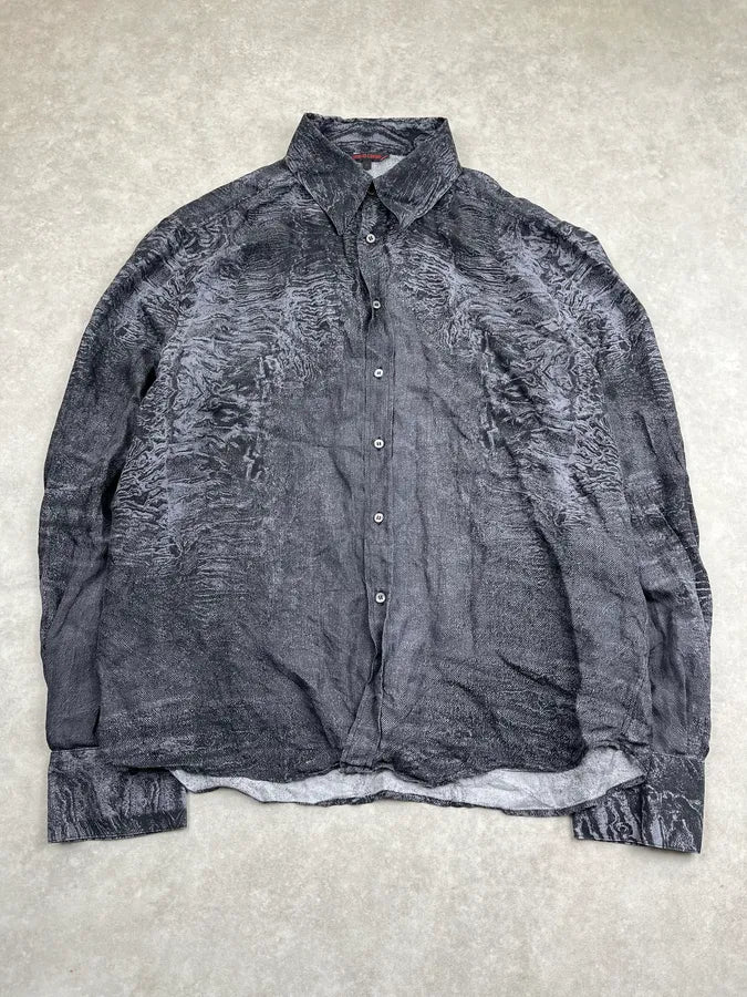 AW2000 Roberto Cavalli Earth Erosion Dark Grey Silk Shirt osXQCUP 0