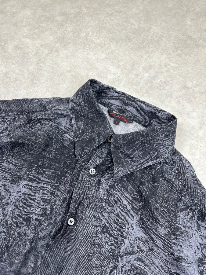 AW2000 Roberto Cavalli Earth Erosion Dark Grey Silk Shirt osXQCUP 4