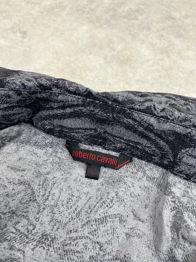 AW2000 Roberto Cavalli Earth Erosion Dark Grey Silk Shirt osXQCUP 9