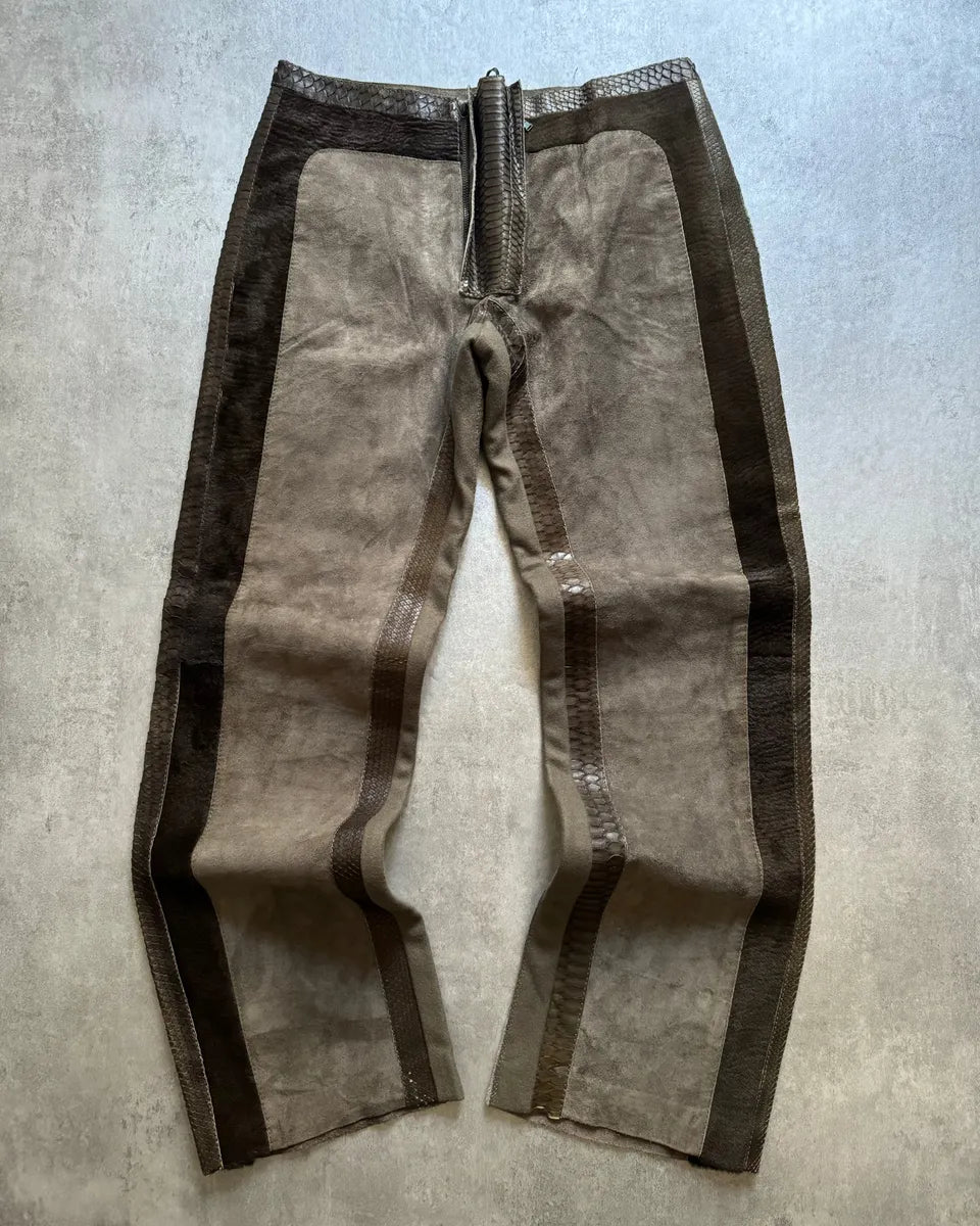 AW2000 Roberto Cavalli Python, Suede Textured Faded Brown Leather Pants qIsOdwv 10