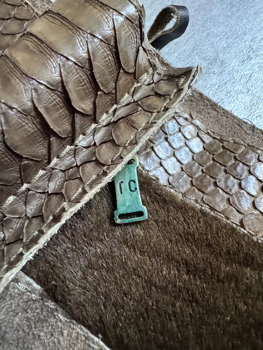 AW2000 Roberto Cavalli Python, Suede Textured Faded Brown Leather Pants qIsOdwv 11