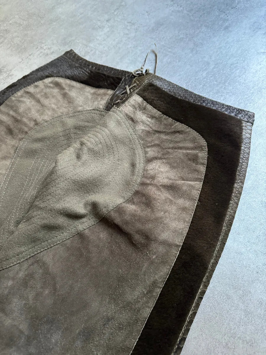 AW2000 Roberto Cavalli Python, Suede Textured Faded Brown Leather Pants qIsOdwv 12