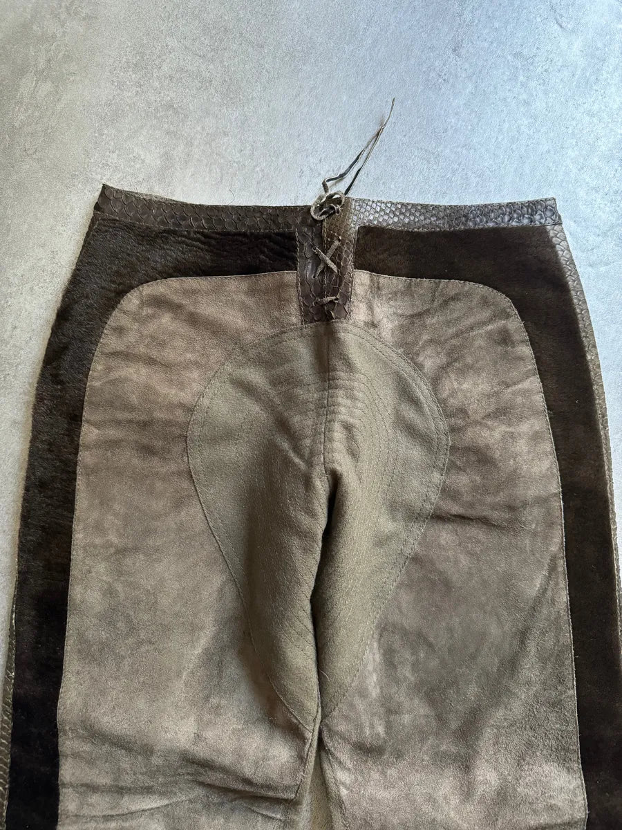 AW2000 Roberto Cavalli Python, Suede Textured Faded Brown Leather Pants qIsOdwv 13