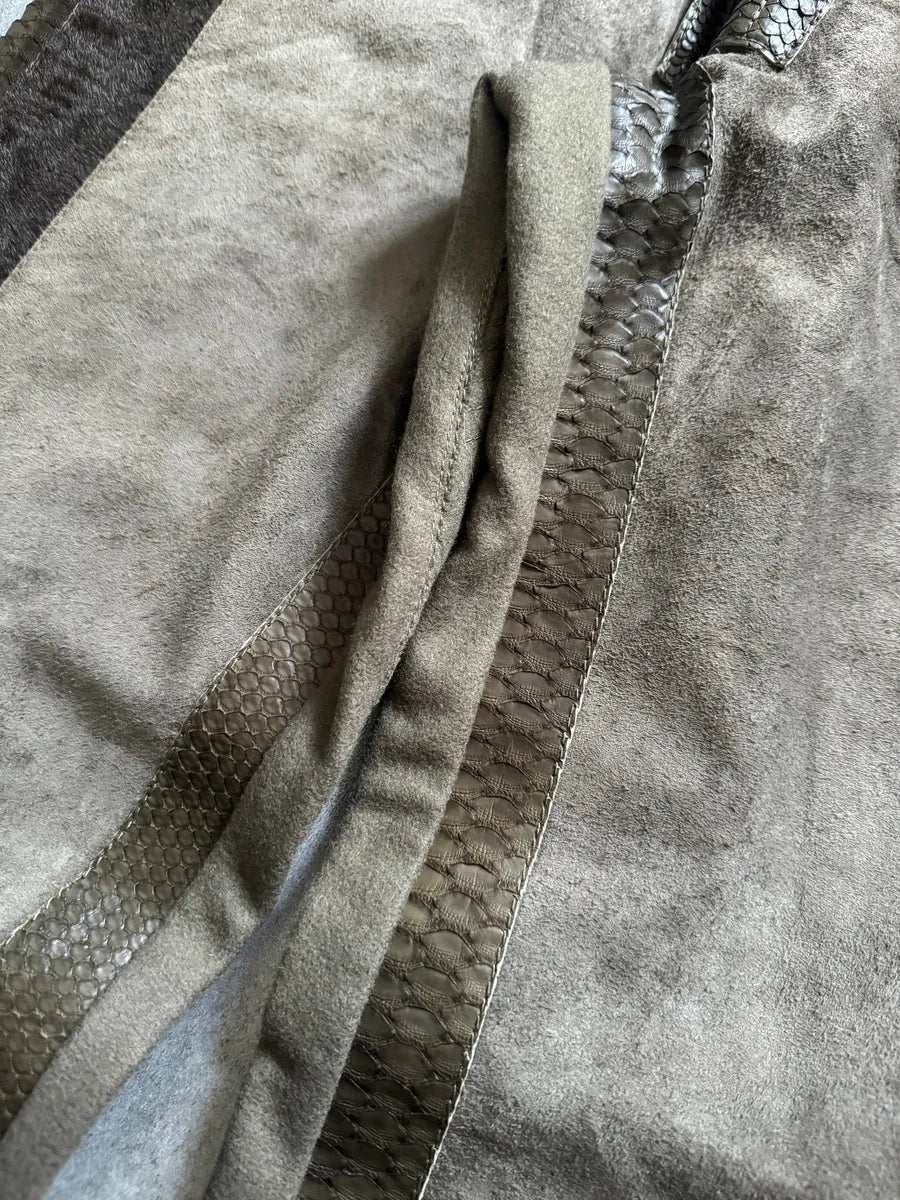 AW2000 Roberto Cavalli Python, Suede Textured Faded Brown Leather Pants qIsOdwv 3