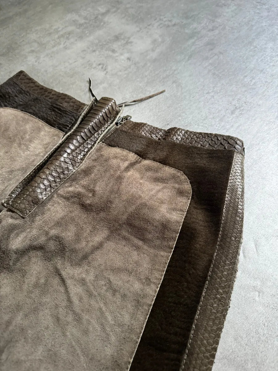 AW2000 Roberto Cavalli Python, Suede Textured Faded Brown Leather Pants qIsOdwv 4