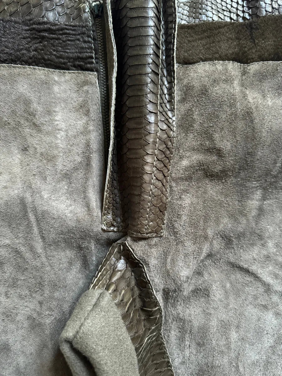 AW2000 Roberto Cavalli Python, Suede Textured Faded Brown Leather Pants qIsOdwv 5