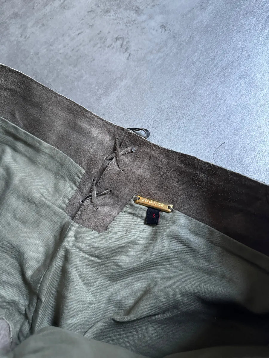 AW2000 Roberto Cavalli Python, Suede Textured Faded Brown Leather Pants qIsOdwv 7