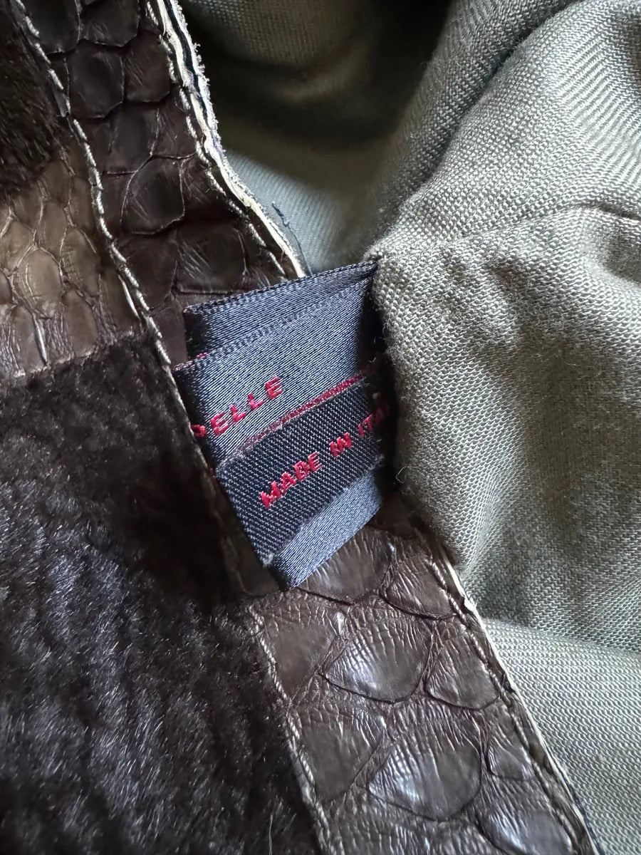 AW2000 Roberto Cavalli Python, Suede Textured Faded Brown Leather Pants qIsOdwv 8