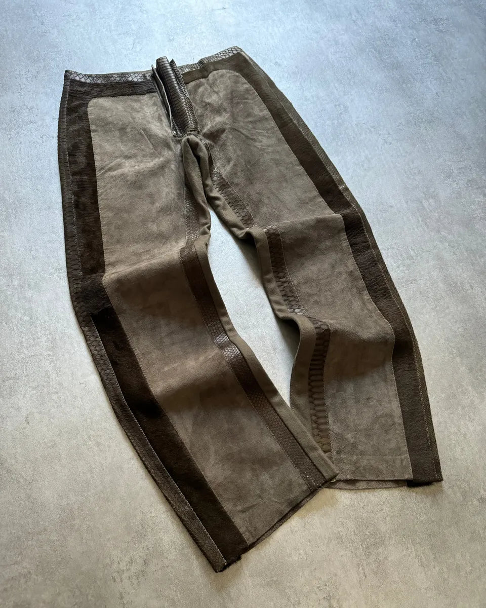 AW2000 Roberto Cavalli Python, Suede Textured Faded Brown Leather Pants qIsOdwv 9