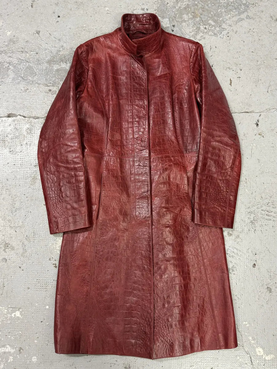 AW2000 Roberto Cavalli Red Crocodile Long Leather Jacket (L) haYMsAB 0