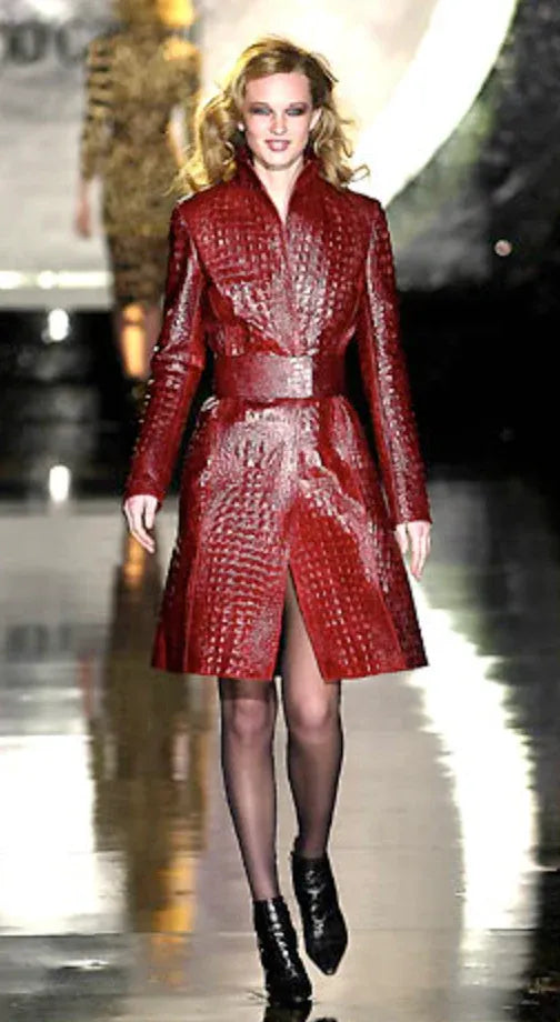 AW2000 Roberto Cavalli Red Crocodile Long Leather Jacket (L) haYMsAB 1