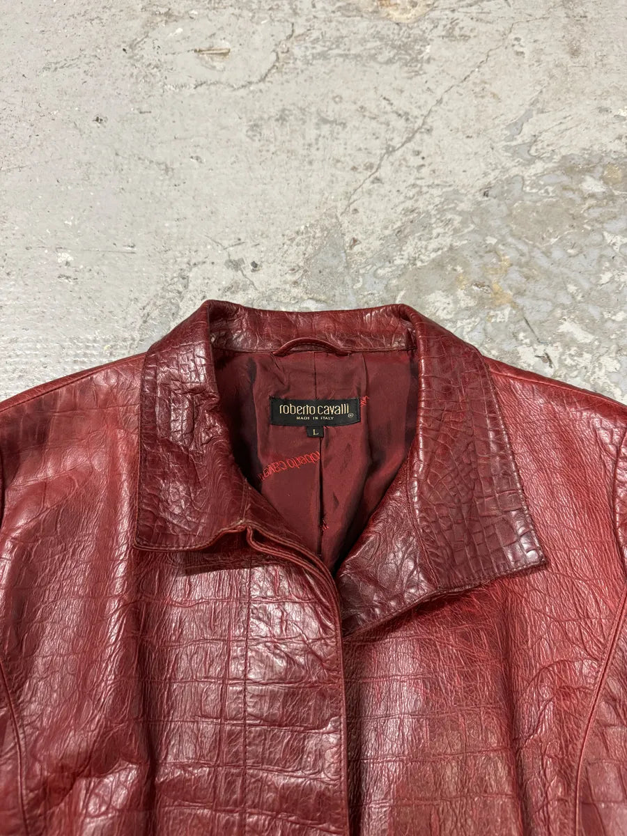 AW2000 Roberto Cavalli Red Crocodile Long Leather Jacket (L) haYMsAB 11