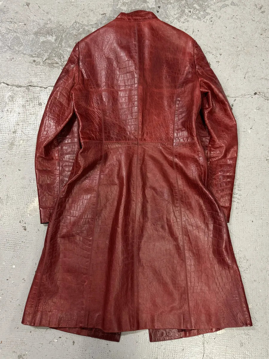 AW2000 Roberto Cavalli Red Crocodile Long Leather Jacket (L) haYMsAB 2