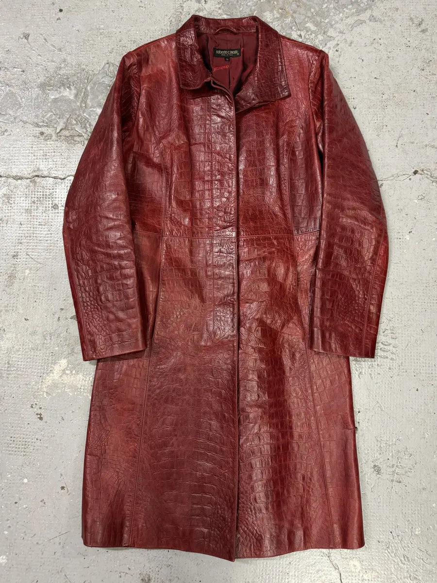 AW2000 Roberto Cavalli Red Crocodile Long Leather Jacket (L) haYMsAB 4