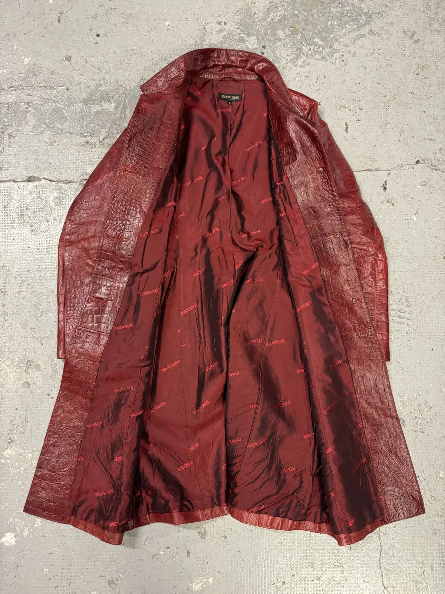 AW2000 Roberto Cavalli Red Crocodile Long Leather Jacket (L) haYMsAB 5