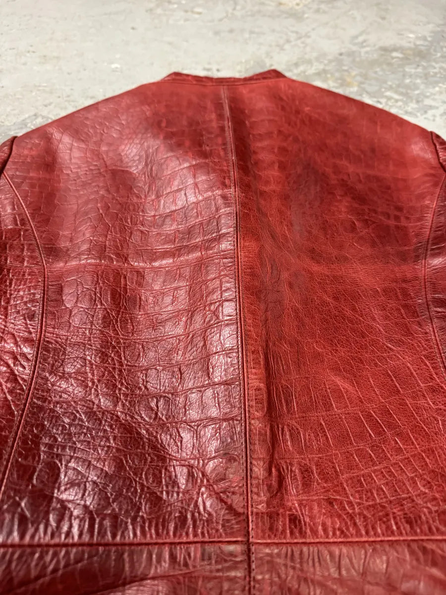 AW2000 Roberto Cavalli Red Crocodile Long Leather Jacket (L) haYMsAB 7