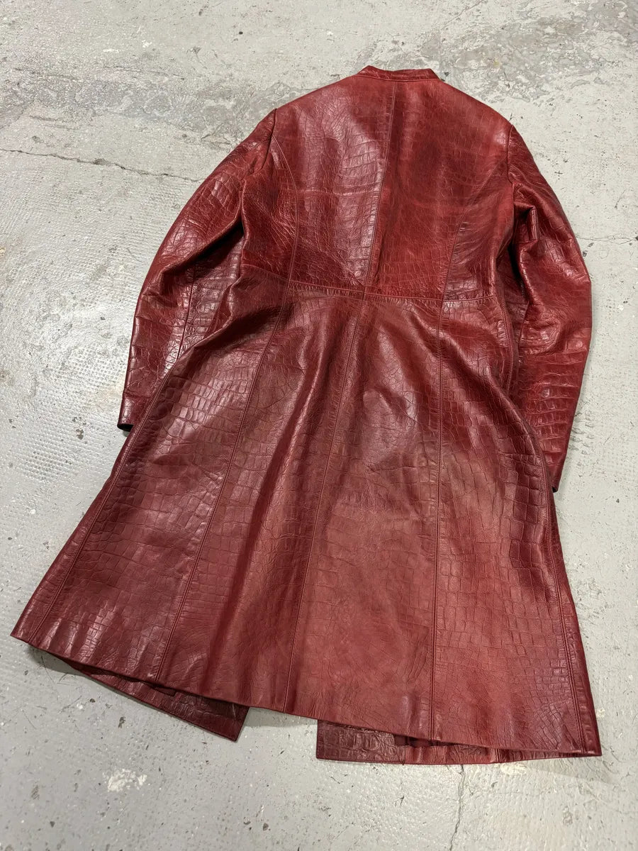 AW2000 Roberto Cavalli Red Crocodile Long Leather Jacket (L) haYMsAB 8