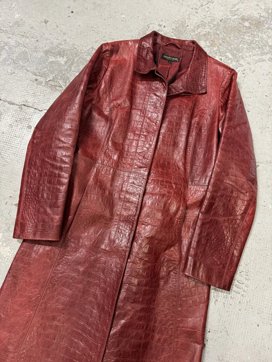 AW2000 Roberto Cavalli Red Crocodile Long Leather Jacket (L) haYMsAB 9