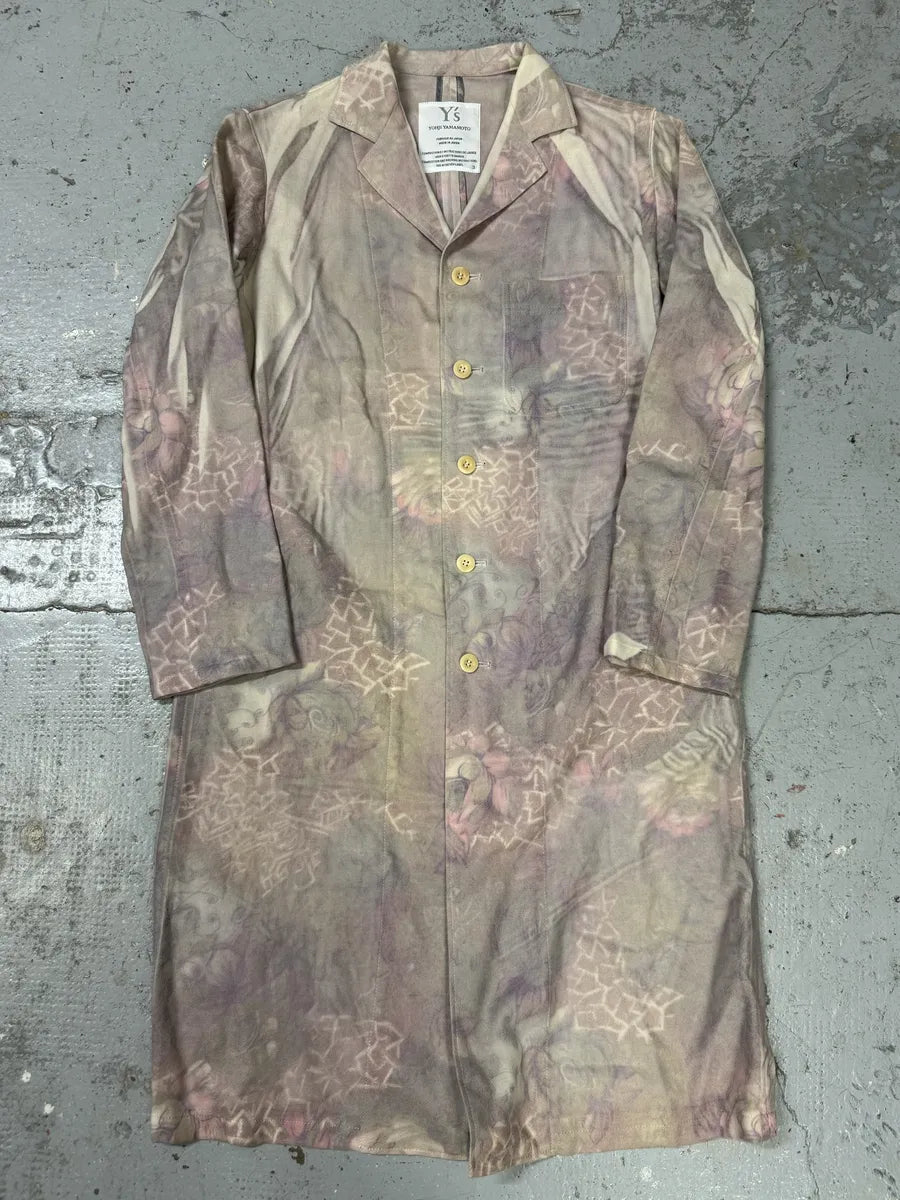AW2000 Yohji Yamamoto Wool Flowers Faded Purple Trench Coat tHXINwT 0