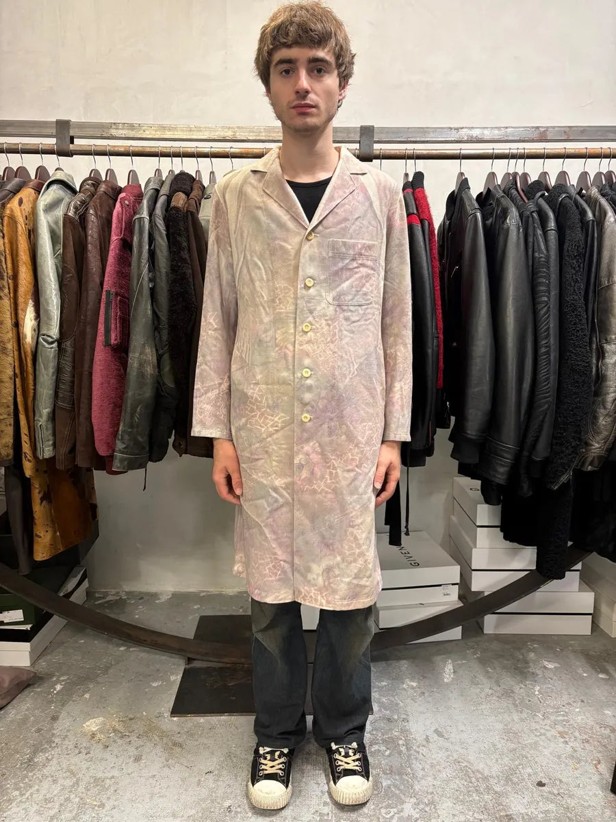 AW2000 Yohji Yamamoto Wool Flowers Faded Purple Trench Coat tHXINwT 1