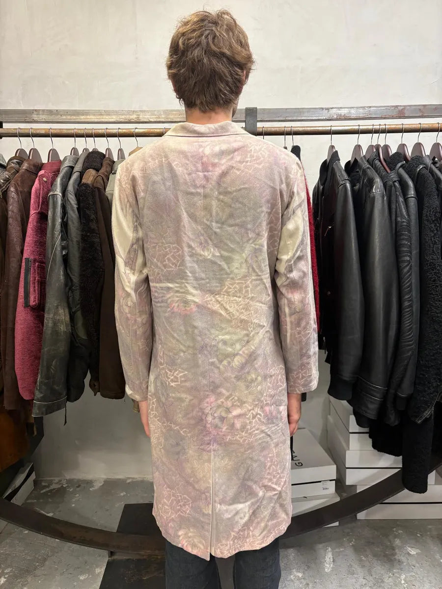 AW2000 Yohji Yamamoto Wool Flowers Faded Purple Trench Coat tHXINwT 2