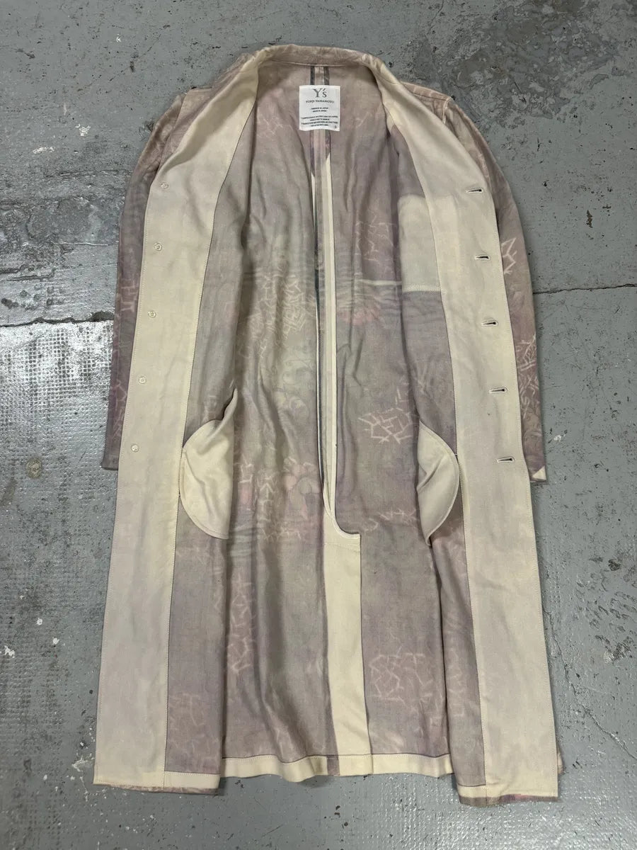 AW2000 Yohji Yamamoto Wool Flowers Faded Purple Trench Coat tHXINwT 3