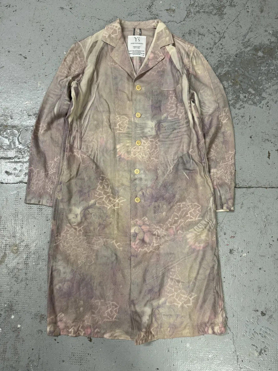 AW2000 Yohji Yamamoto Wool Flowers Faded Purple Trench Coat tHXINwT 4