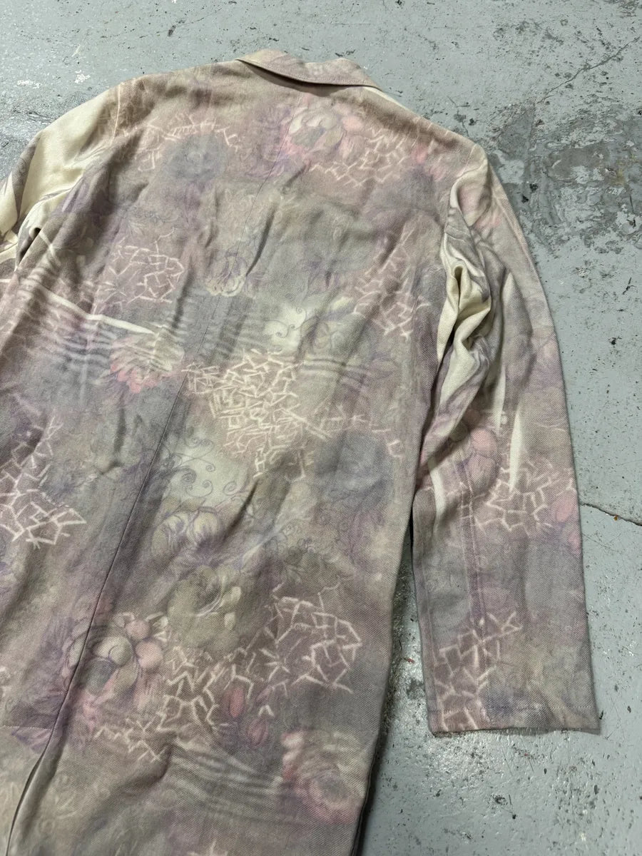 AW2000 Yohji Yamamoto Wool Flowers Faded Purple Trench Coat tHXINwT 6