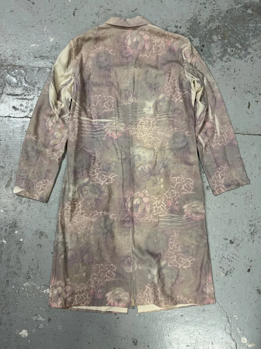 AW2000 Yohji Yamamoto Wool Flowers Faded Purple Trench Coat tHXINwT 7