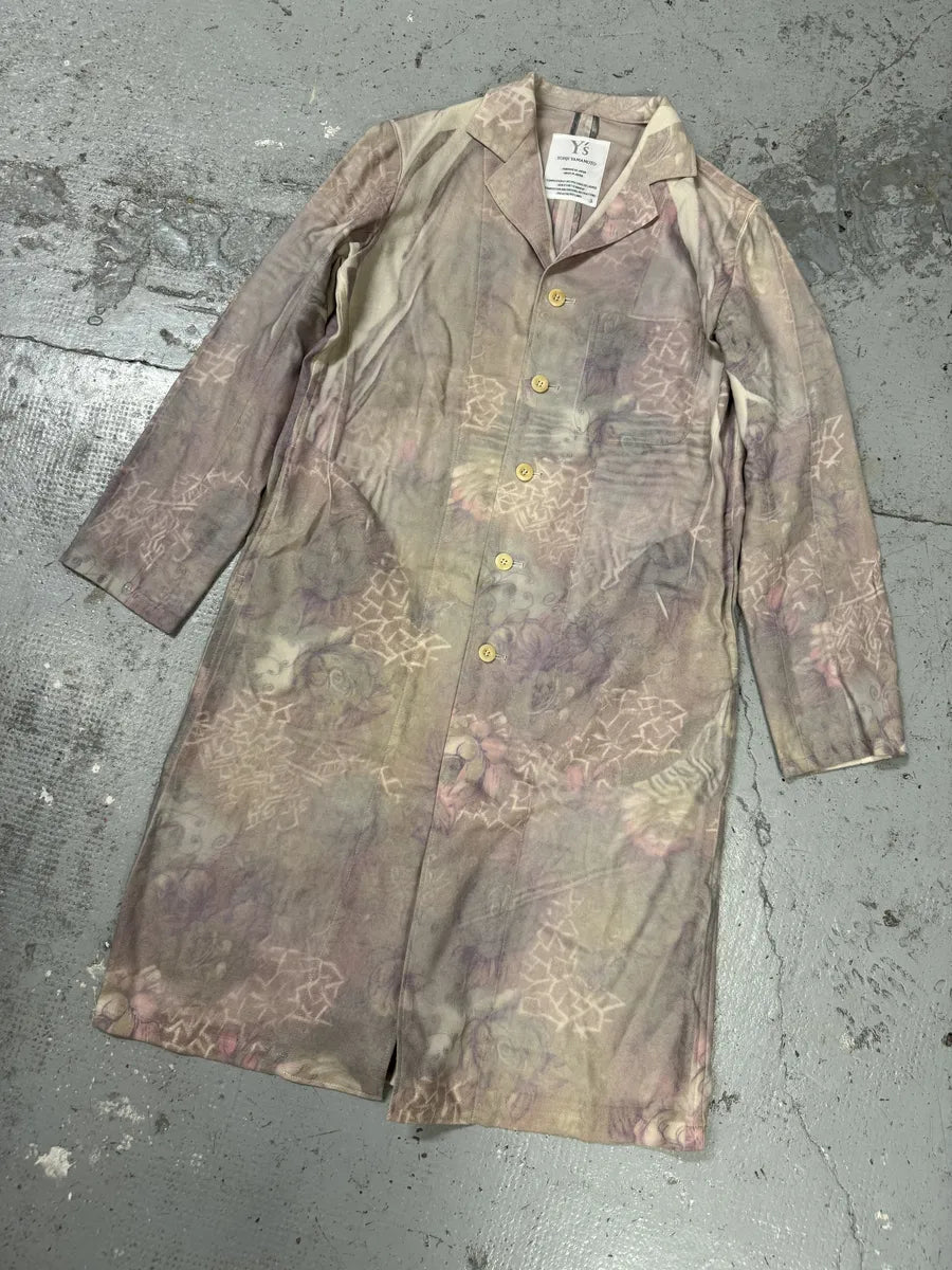 AW2000 Yohji Yamamoto Wool Flowers Faded Purple Trench Coat tHXINwT 8