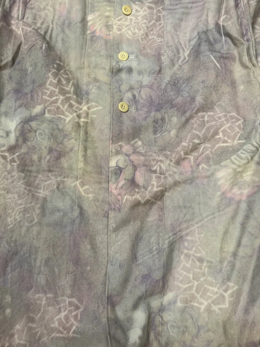 AW2000 Yohji Yamamoto Wool Flowers Faded Purple Trench Coat tHXINwT 9