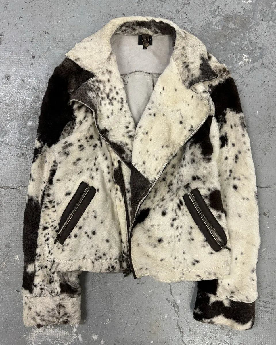 AW2001 Cavalli Caw Effect Asymmetrical Fur Biker Jacket RQPGKrn 0