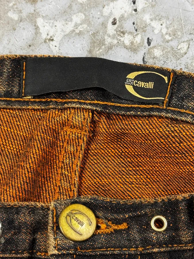 AW2001 Cavalli Orange Faded Navy Denim Jeans agQtNJV 8