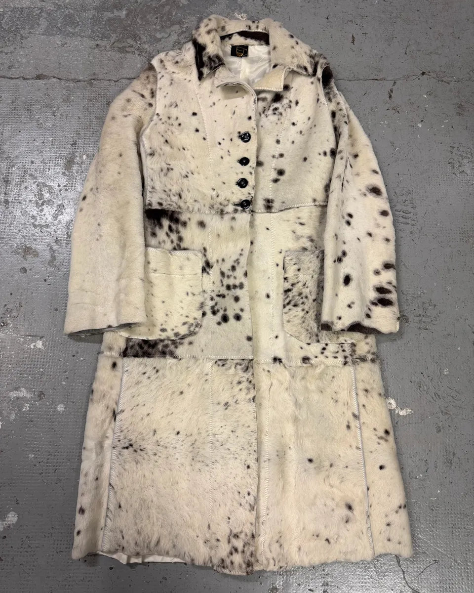 AW2001 Cavalli White Pony Hair Cow Effect Long Leather Jacket (L) 0