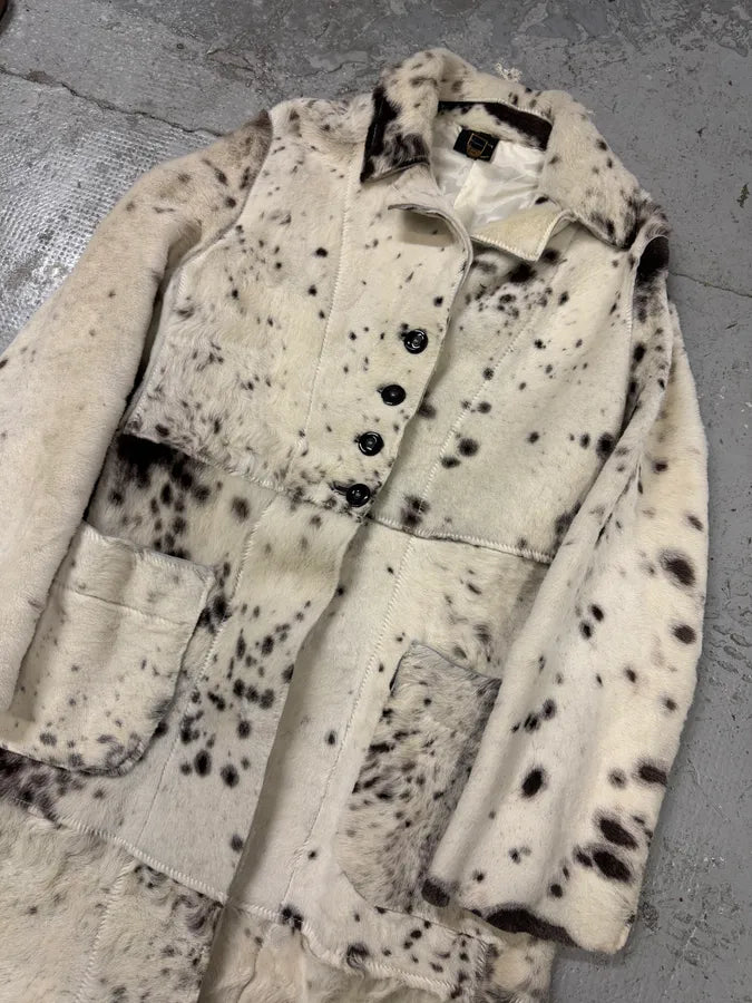 AW2001 Cavalli White Pony Hair Cow Effect Long Leather Jacket (L) 1