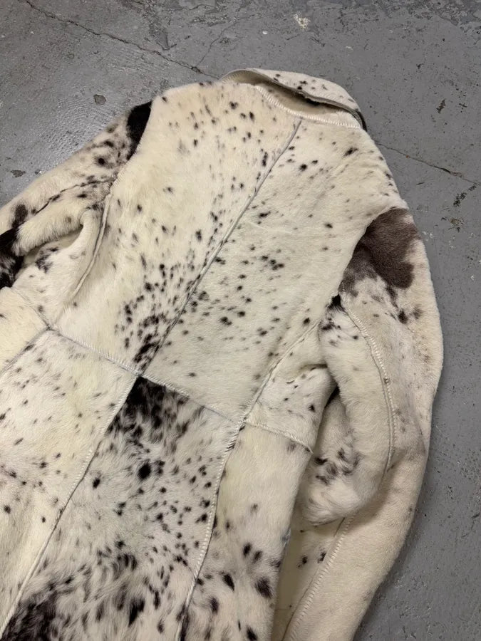 AW2001 Cavalli White Pony Hair Cow Effect Long Leather Jacket (L) 3