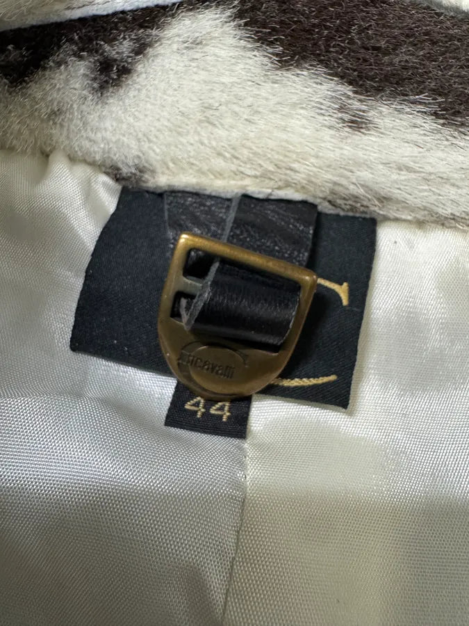 AW2001 Cavalli White Pony Hair Cow Effect Long Leather Jacket (L) 7