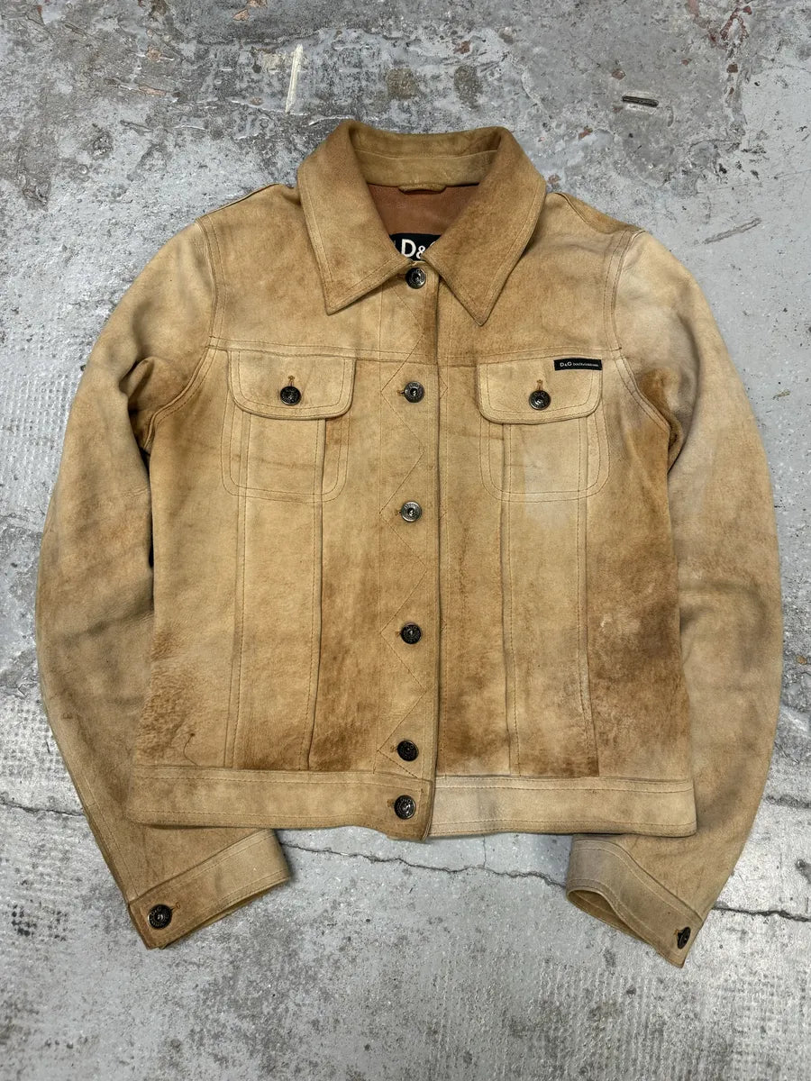 AW2001 Dolce & Gabbana Beige Premium Leather Trucker Jacket RvHuQWv 0