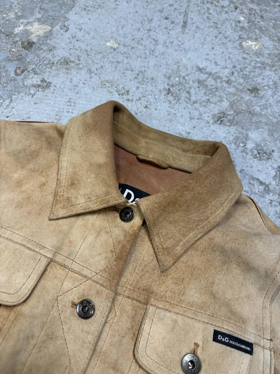 AW2001 Dolce & Gabbana Beige Premium Leather Trucker Jacket RvHuQWv 4