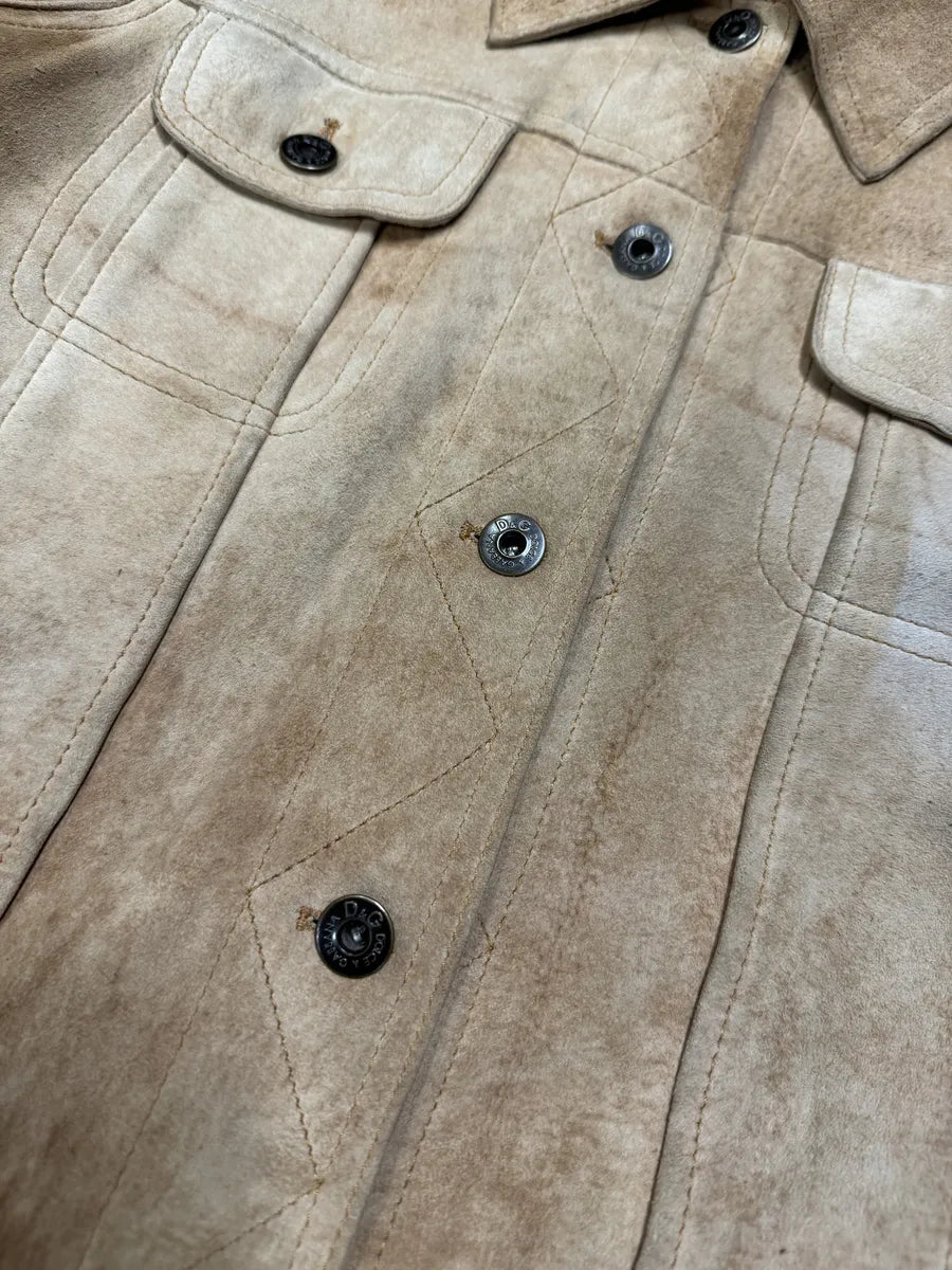 AW2001 Dolce & Gabbana Beige Premium Leather Trucker Jacket RvHuQWv 5