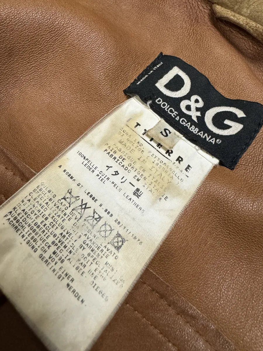 AW2001 Dolce & Gabbana Beige Premium Leather Trucker Jacket RvHuQWv 7