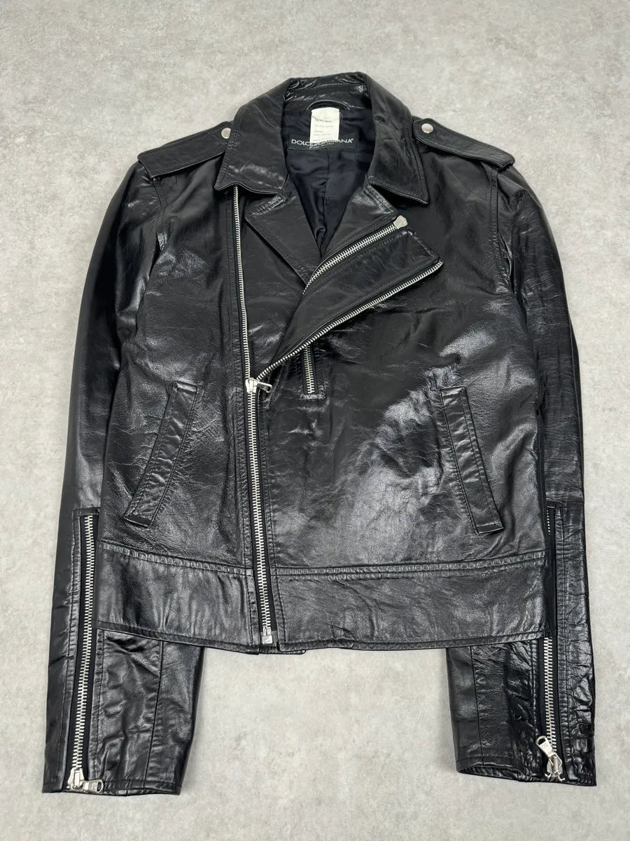 AW2001 Dolce & Gabbana Black Asymmetrical Leather Jacket ATKwCAF 0