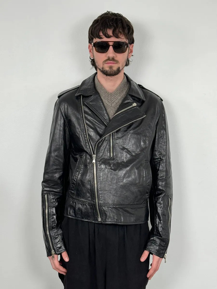 AW2001 Dolce & Gabbana Black Asymmetrical Leather Jacket ATKwCAF 1