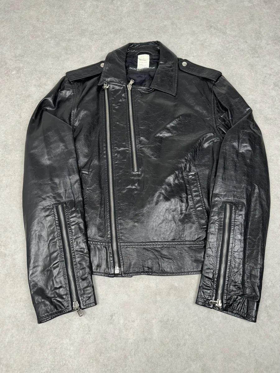 AW2001 Dolce & Gabbana Black Asymmetrical Leather Jacket ATKwCAF 3