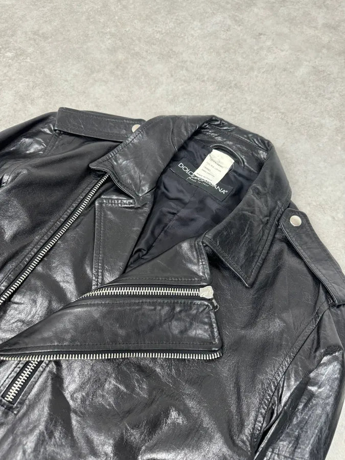 AW2001 Dolce & Gabbana Black Asymmetrical Leather Jacket ATKwCAF 4